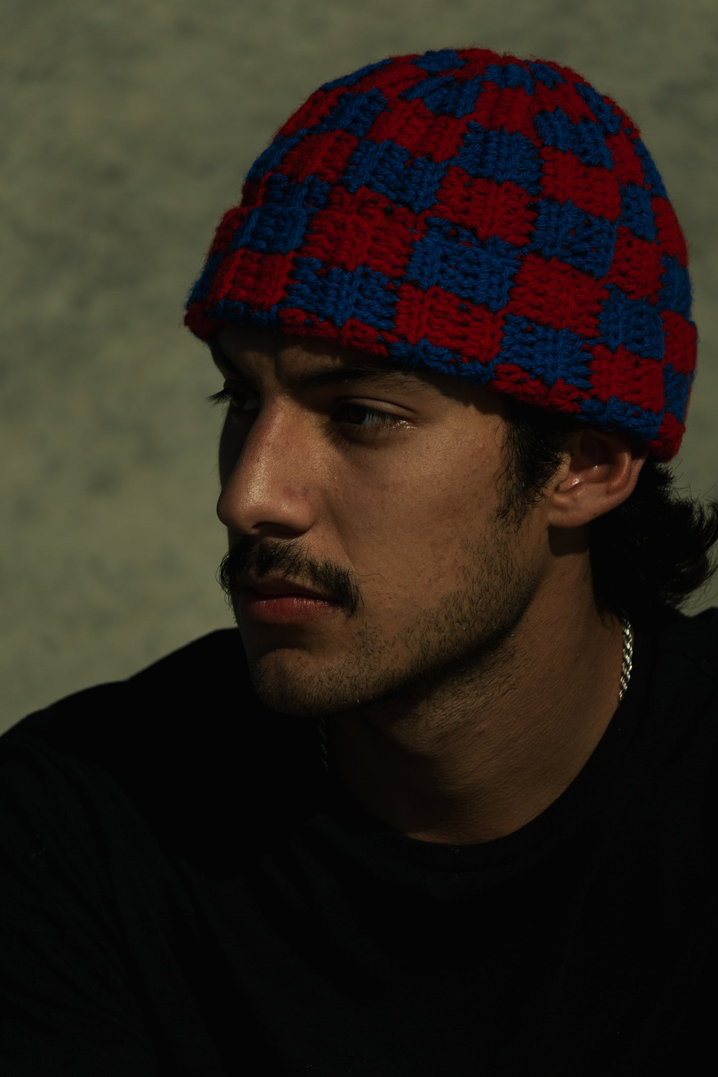 Checkered Beanie: Red and Blue