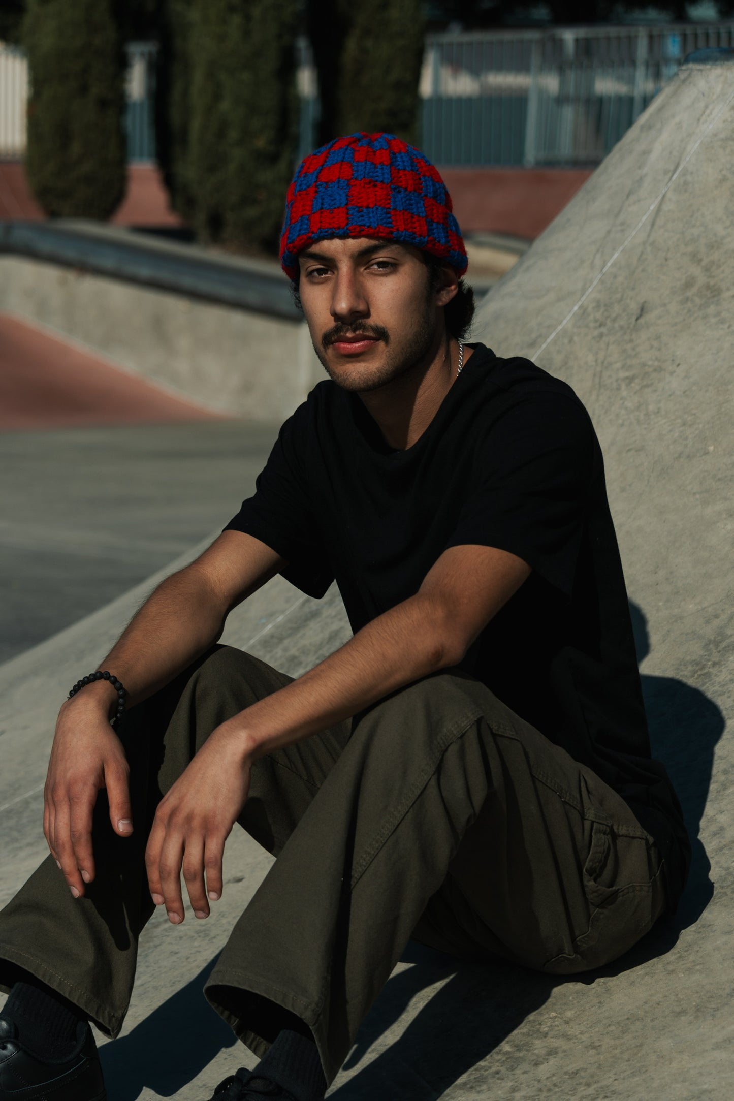 Checkered Beanie: Red and Blue